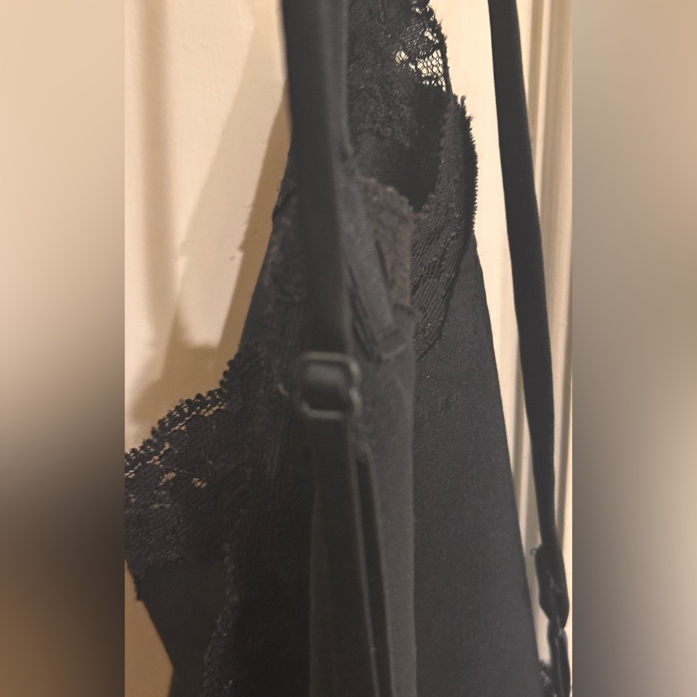 LADIES VICTORIA'S SECRET VINTAGE BLACK SATIN LACE-TRIM TEASE MINI SLIP DRESS - S - Picture 10 of 15